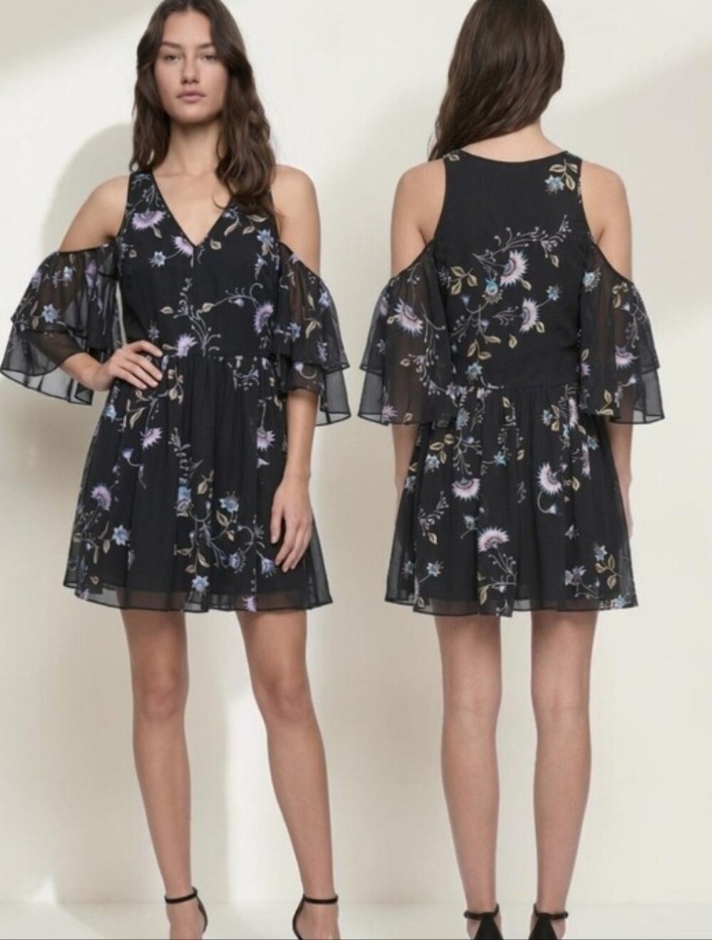 REBECCA MINKOFF Robbie Cold Shoulder Tropical Vine Shift Dress - Size M